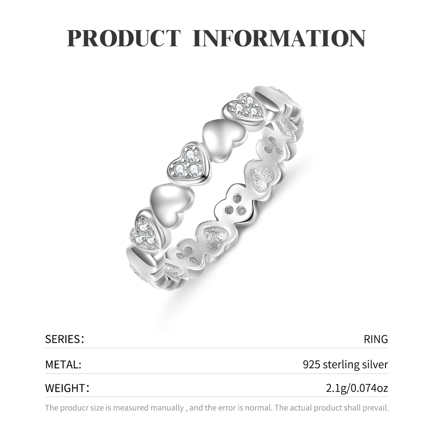 Inel JIUHAO cu două straturi, inimă romantică - Argint 925