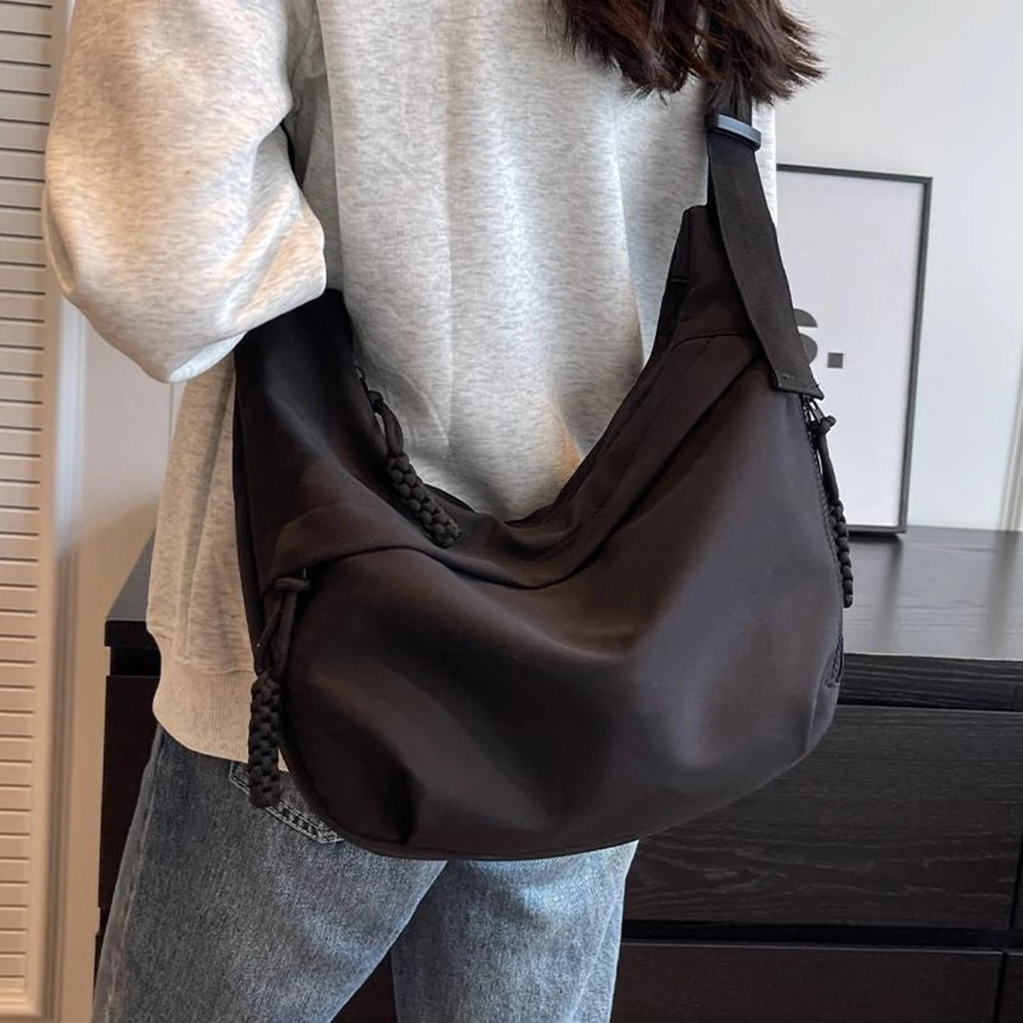 Casual Canvas Crossbody Bag for Women Designer Black/White/Red Shoulder Bags Large Capacity Tote Men Travel Shopping Bag 2025