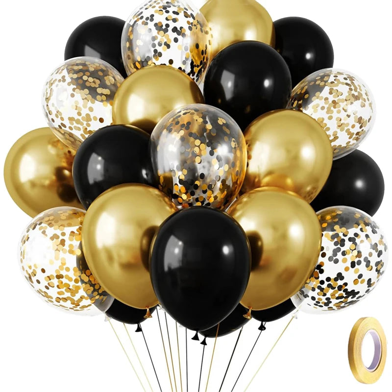 PartyPro Ballonset Pailletten - 60 und 30 Stk Schwarz Gold