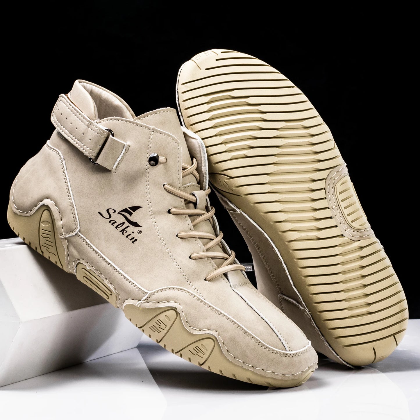 AbfuberCN Stiefeletten Handgefertigte Outdoor Lederschuhe - Größe EU, Obermaterial Leder, Schnürverschluss