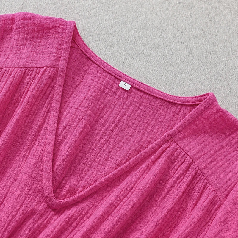 Rochii elegante pentru femei, 100% bumbac, muselină, mânecă lungă, decolteu în V, casual, petrecere, vacanță, plajă, alb, negru, halate, vestidos de mujer