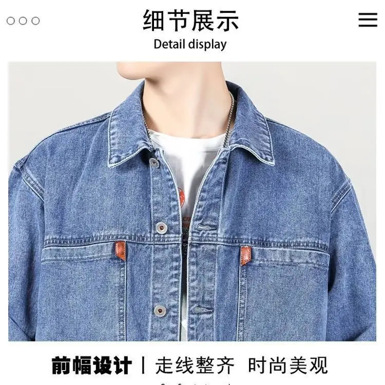 Black Blue Denim Short Jacket Men Jeans Jacket Coats Casual Windbreaker Pockets Overalls Bomber Streetwear Man Clothing Outwear
