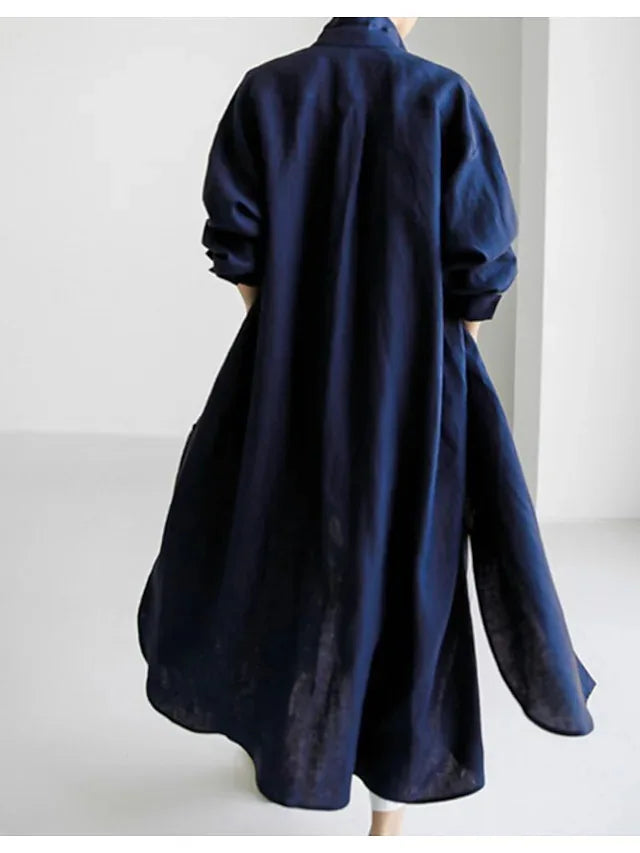 Elegant Women Shirts Dress Spring Fashion V-neck Long Sleeve Cotton Linen Maxi Dresses Ladies Casual Holiday Vestidos 2024 Robes