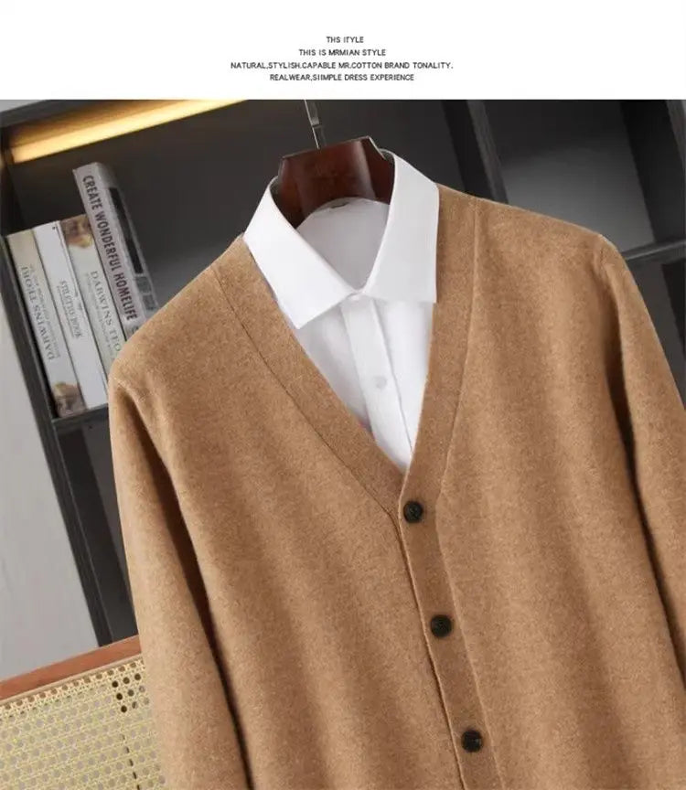 Closure V-Neck Strickjacke Herren - Polyester Langarm Unifarben Größen M L Klassisch Winter