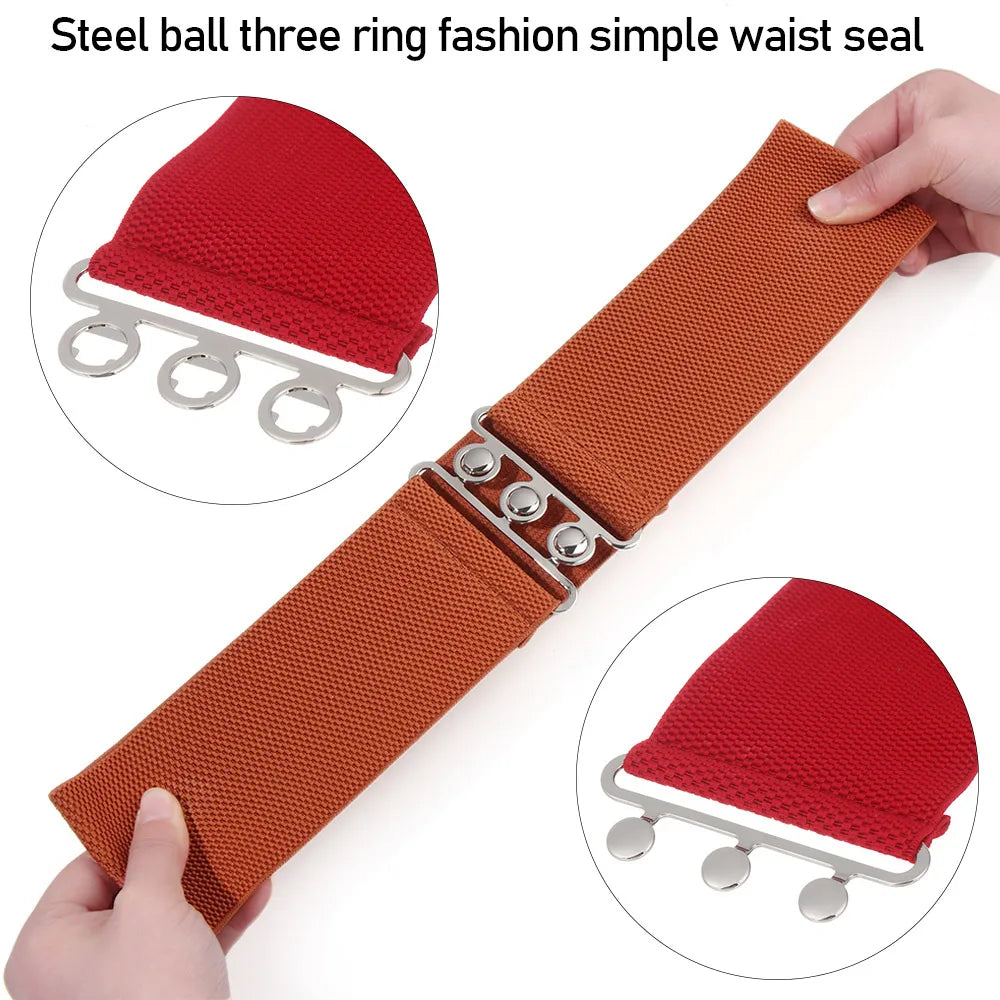 Women Fashion Wide Elastic Belt Metal Buckle Cinch Waistband Ladies Dress Waist Band Fashion Accessory