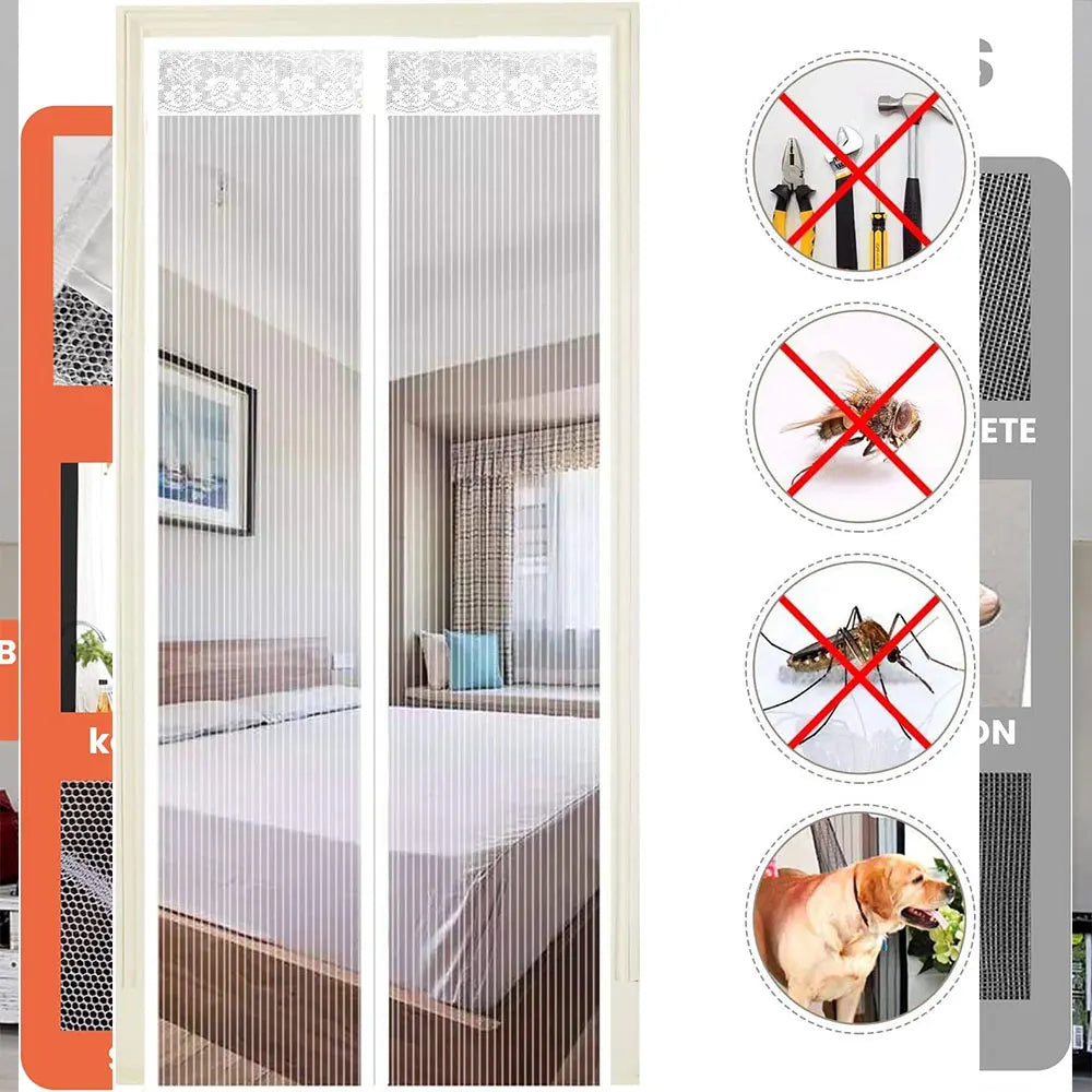 Magnetic Screen Door Screen Hands Free Mesh Partition Heavy Duty Curtain Keeps Bugs Out Frame Hook & Loop Pet and Kid Friendly