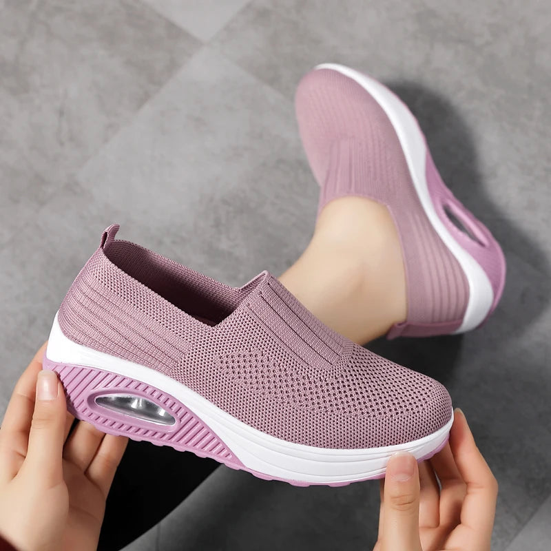 Women Walking Shoes Air Cushion Non Slip Orthopedic Shoes Ladies Platform Mules Breathable Wedge Female Sneakers