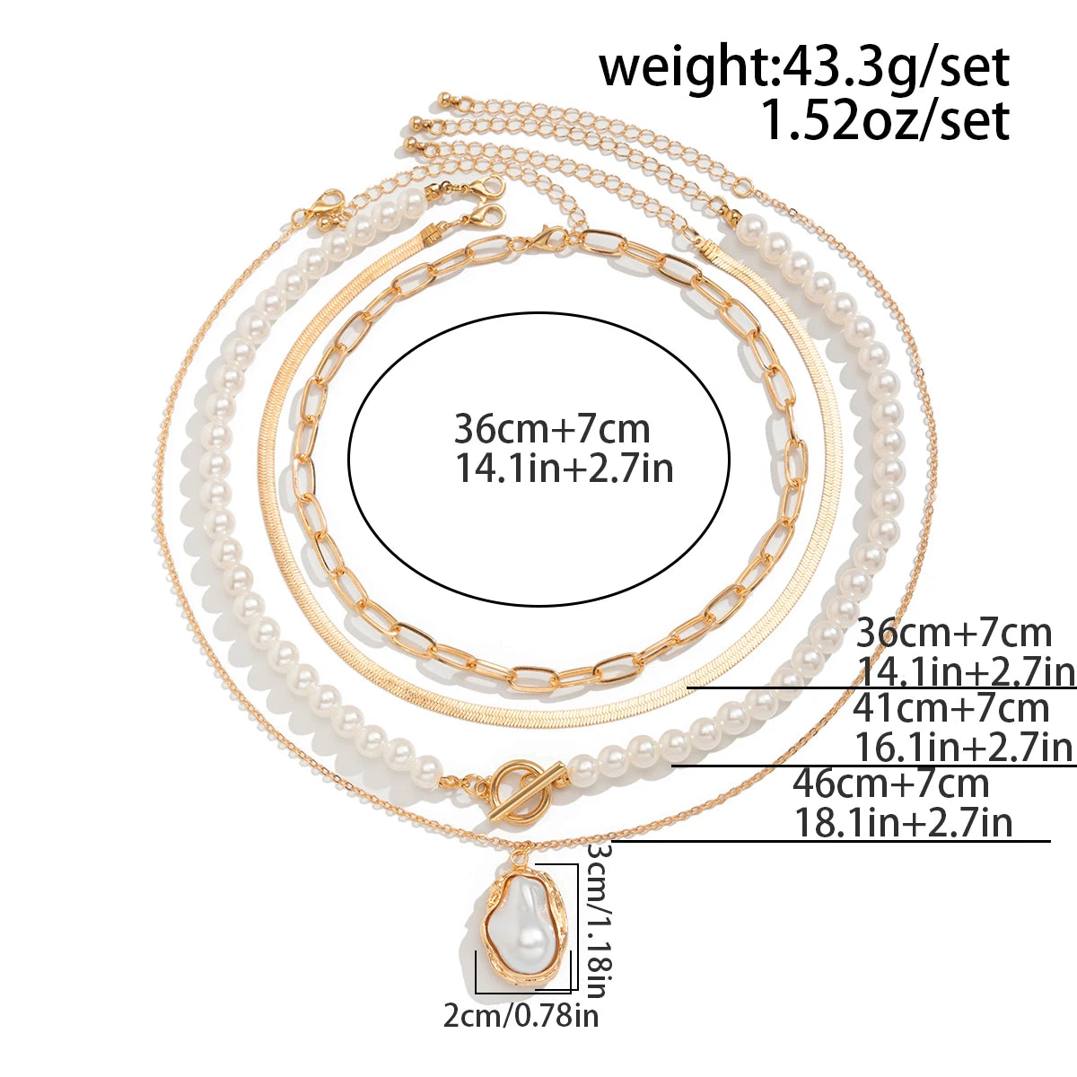 IngeSight.Z Fashion Exquisite Baroque Imitation Pearl Pendant Women's Necklace Multilayer Link Flat Snake Chain Choker Jewelry