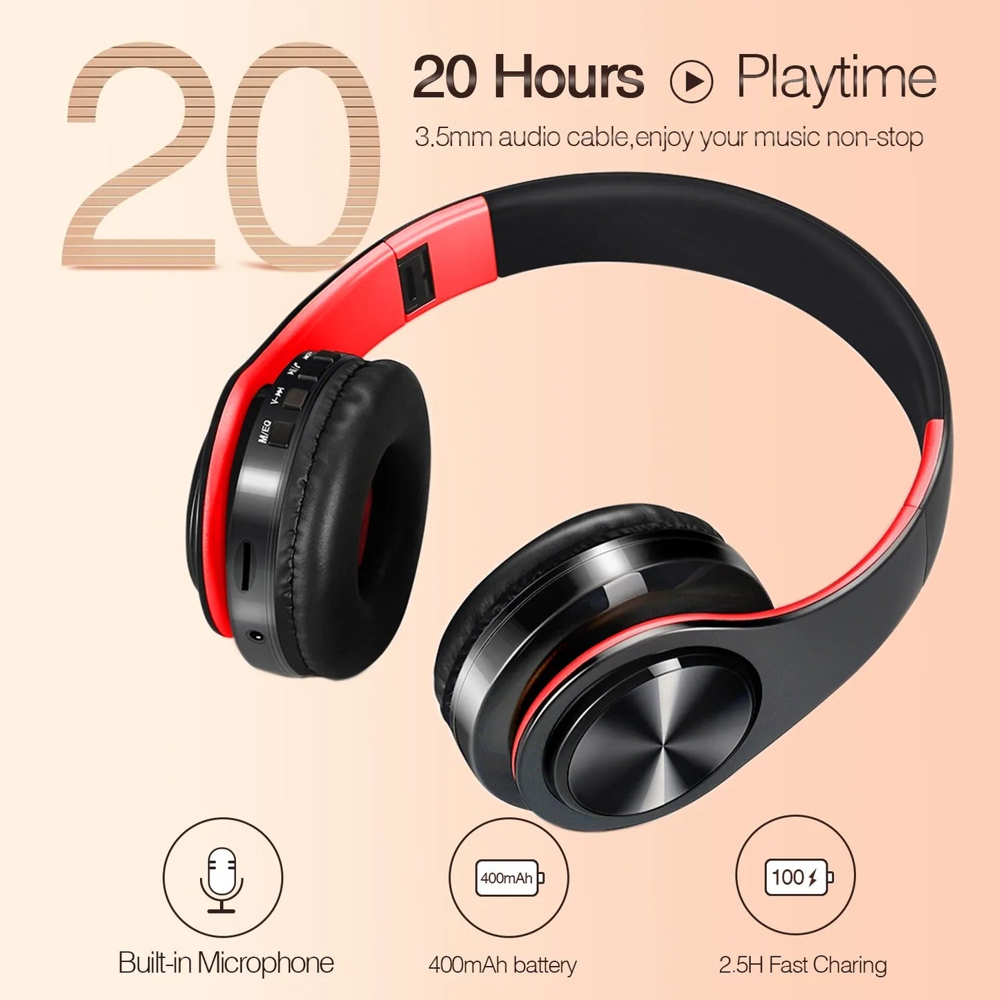 CATASSU Bluetooth Kopfhörer Over-Ear Stereo Drahtloses Headset Weiche Leder Ohrpolster Eingebautes Mikrofon für PC/Handy/TV