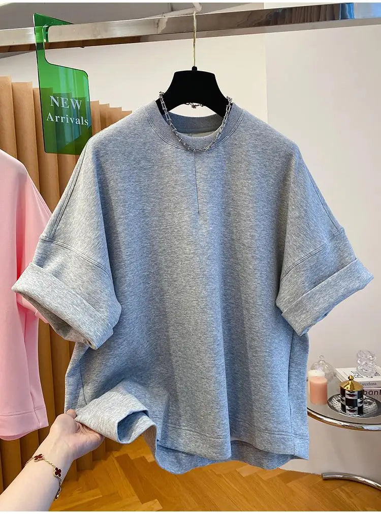 Women T-shirt 2025 Summer New Solid Color Short-sleeved T-shirt Female Loose Casual Round Neck T Shirt