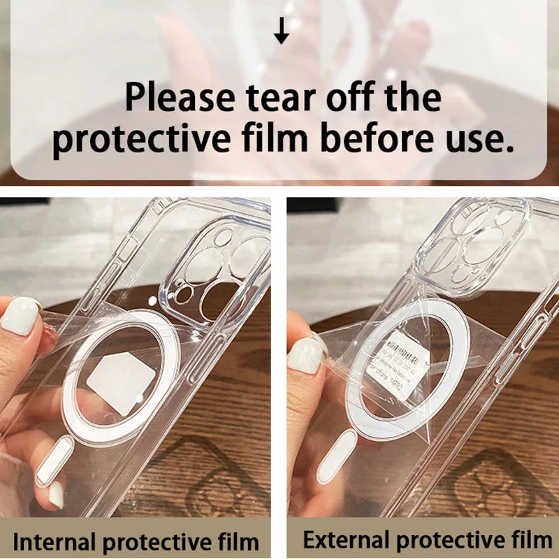 iPhone-Hülle 2025: Magnetic Transparent Wireless Charge Case For iPhone 11 12 13 14 15 16 Pro Max Plus Mini X 7 8 Shockproof PC Cover Collection