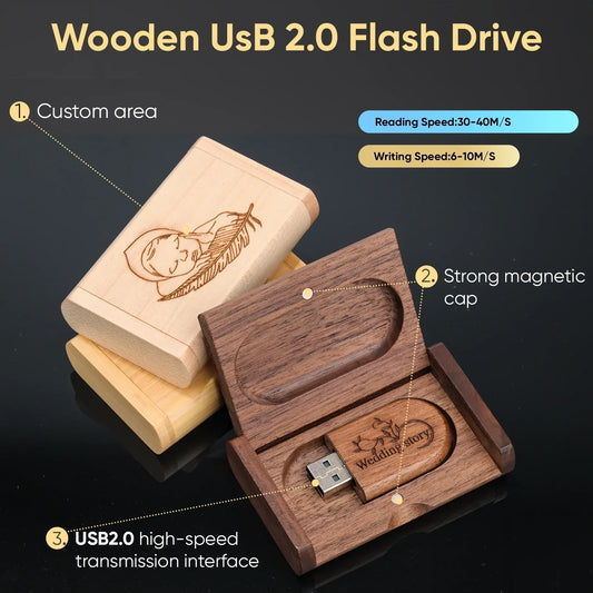 JASTER USB-Stick 2.0 128GB Holz/Bambus Kostenloses Logo Pendrive 4GB 8GB 16GB 32GB 64GB Pen Drive Hochzeitsgeschenke - Golden Bridge Store