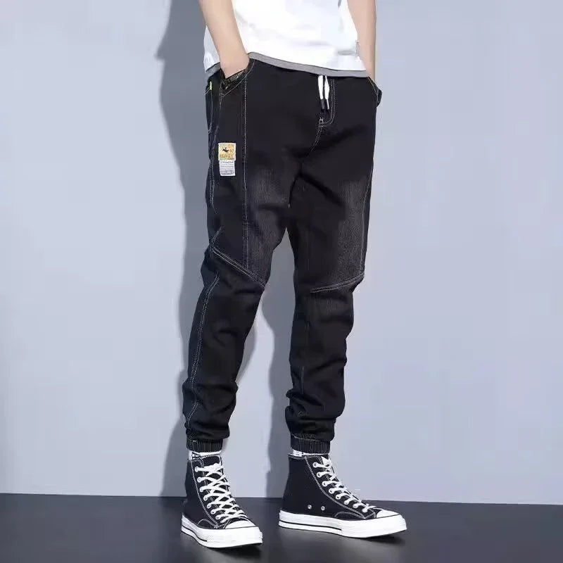 Western Style Men Streetwear Denim Jogger Pants New Spring Autumn Black Blue Cargo Jeans Men Baggy Harem Jean Trousers Plus Size