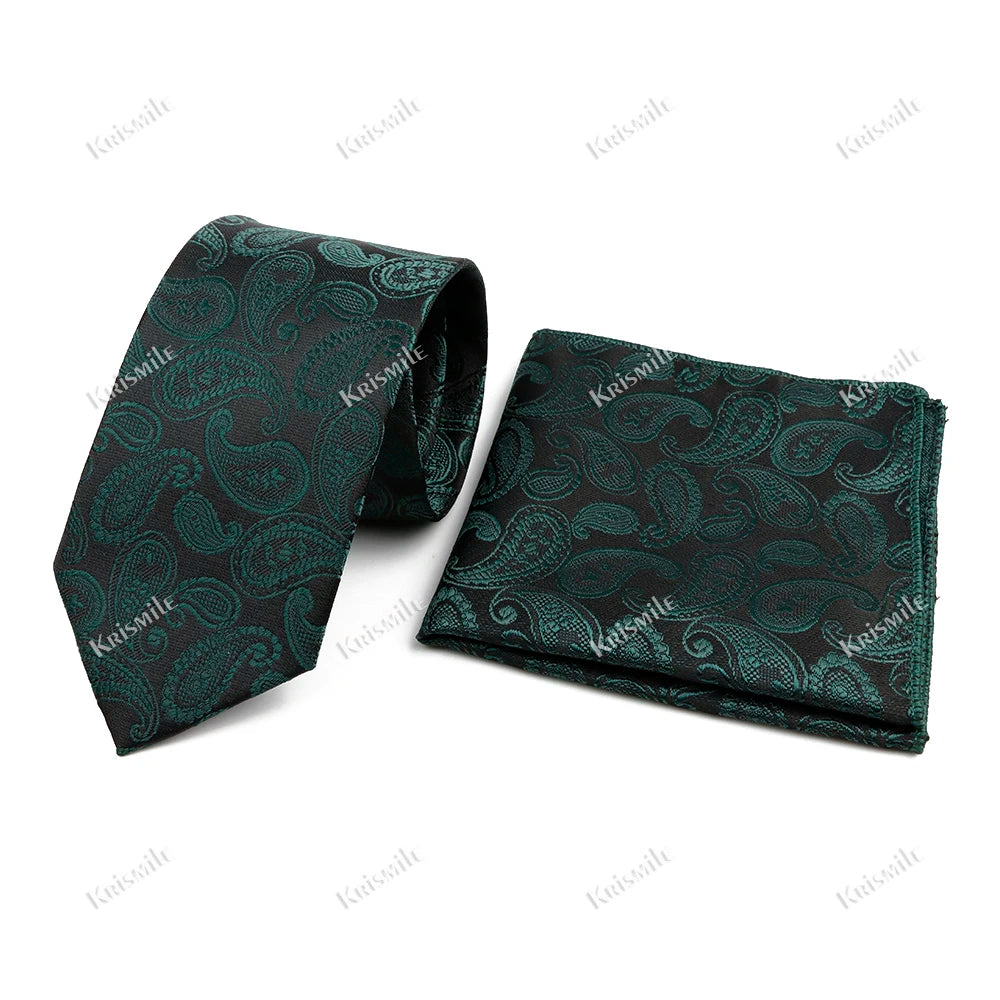 Novelty Paisley Tie Pocket Square Set For Men Skinny Slim 6cm Necktie Fit Business Wedding Party Stage Host Daily Wear Accessory