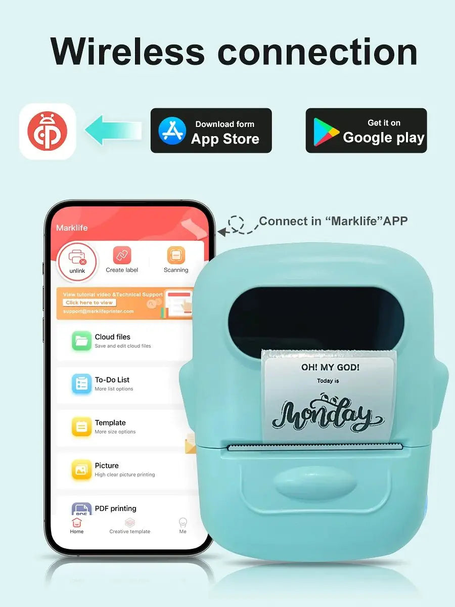 MARKLife P50 Bluetooth Etikettendrucker - Thermischer Mini Drucker für Barcode & Preisschilder