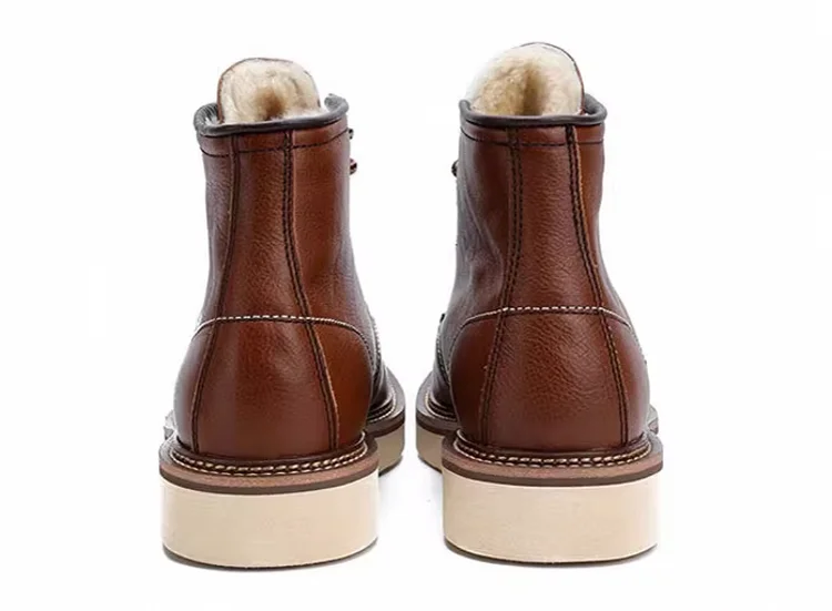 BEKEDEKECN Schneestiefel Warmes Wollfutter - Obermaterial Leder, Innenfutter Wolle, Schnürung Knöchelhoch