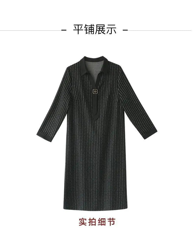 Your Wife's Plus Size Women's Dress for Spring and Autumn High-end Mothers Covering Flesh and Slimming Bottom Layer Shirt