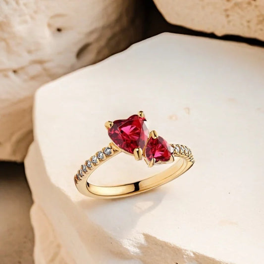 New 925 Silver Shining Red Double Love Ring Zircon Original S925 Finger wedding Ring DIY Women Fine Jewelry Gift