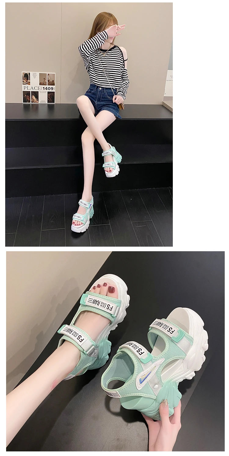 Fashion Summer Women Platform Sandals Wedges Thick Bottom Casual Mesh Shoes Woman 10.5CM High Heels Comfortable Sandals Sneakers