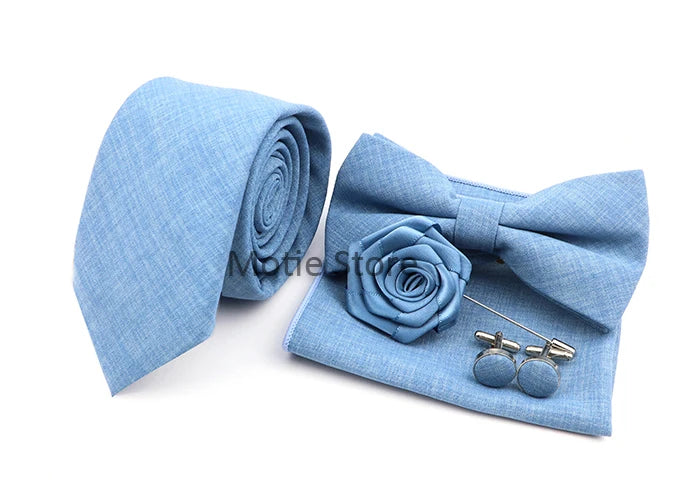 Set de accesorii bărbătești cu design nou, 27 de culori: batistă clasică din bumbac, butoni, papion pentru nuntă, petrecere, cadouri