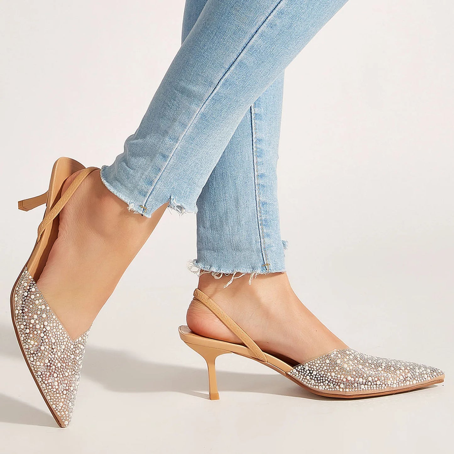 Glamorous Women's Heeled Sandals Translucent Faux Pearls Decor Slingback Stiletto Comfy Lightweight Prom Heels Summer