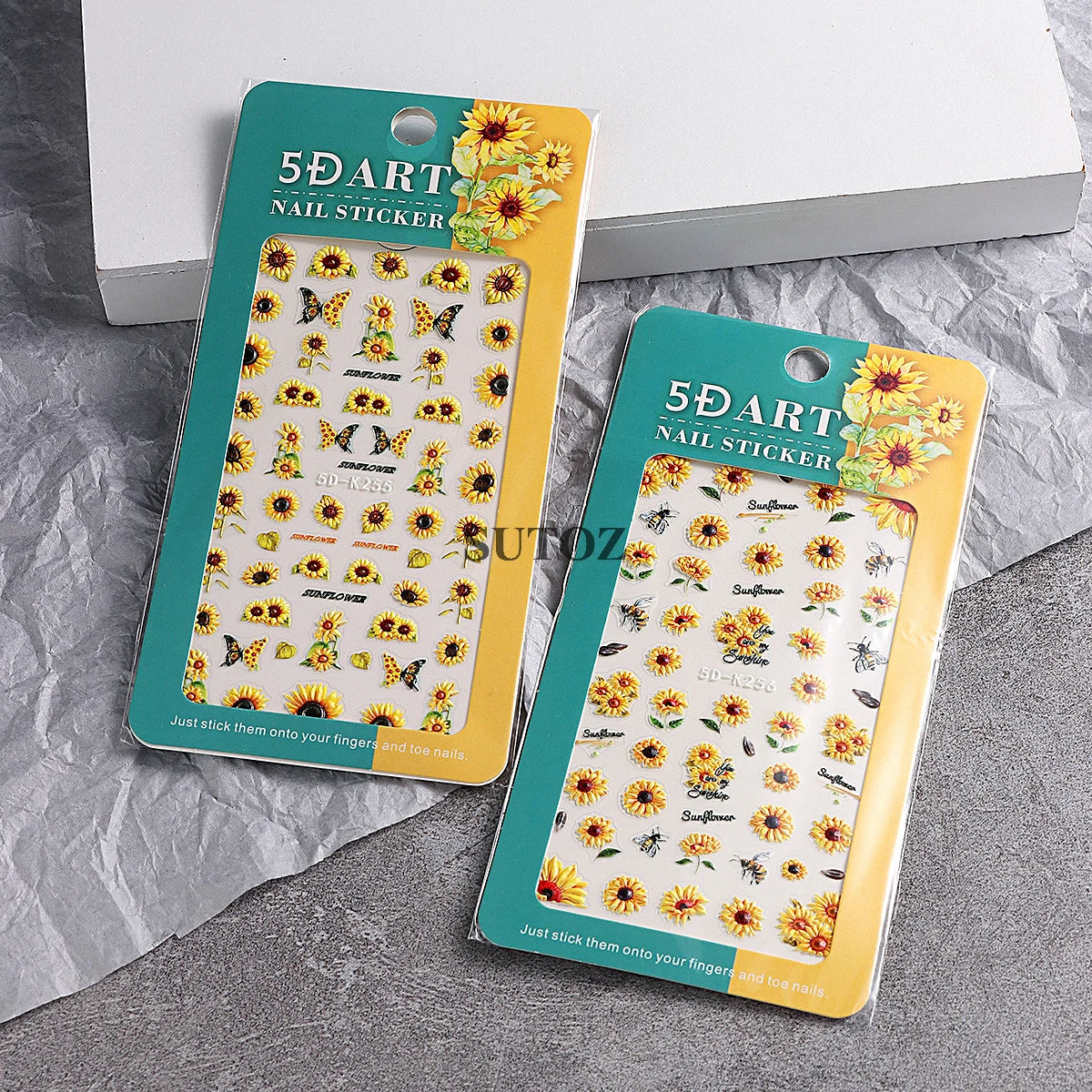 GL5D-K256 5D Sonnenblumen Nagelsticker - Herbstdesign Prägung