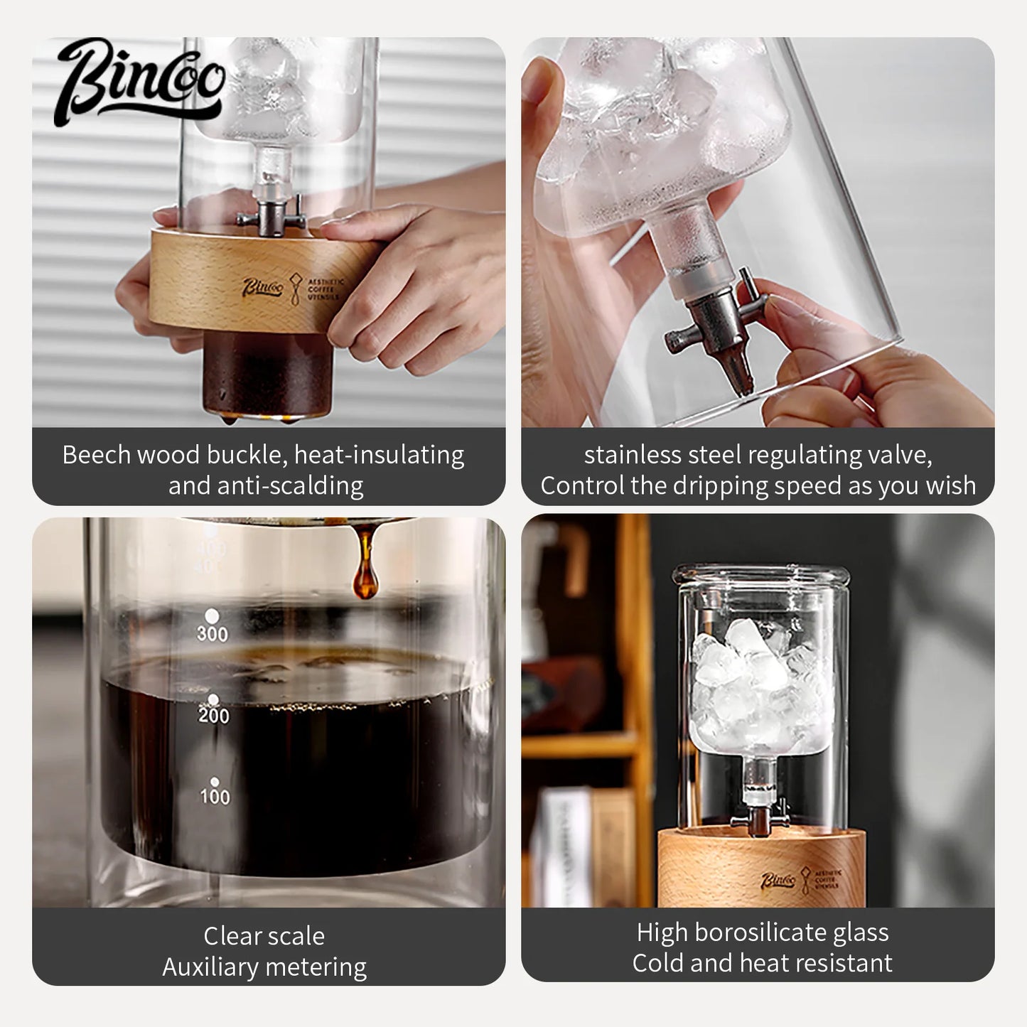 Glass Ice Drip Cold Brew Coffee Pot Portable Ice Cold Drinking Coffee Maker Home Kitchen Use Pour Over Kettle Removable Cleaning