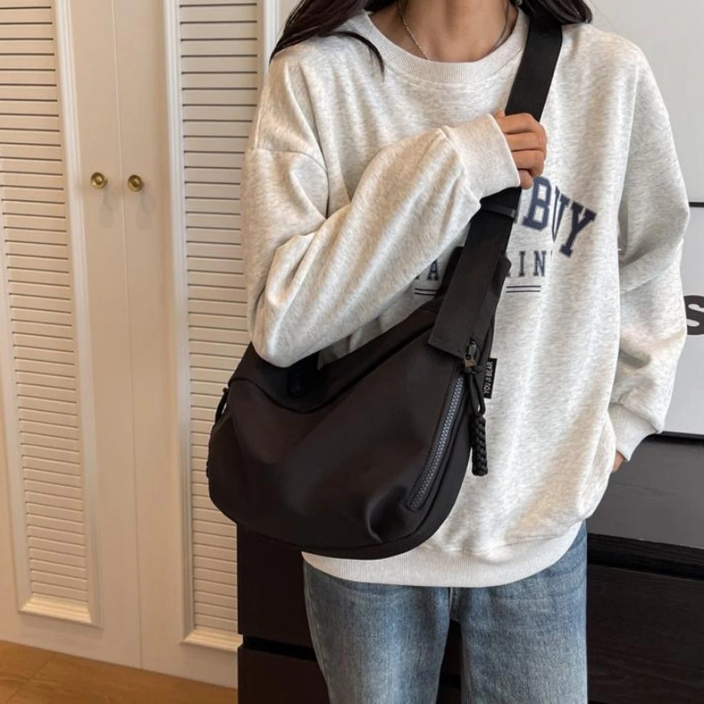 Casual Canvas Crossbody Bag for Women Designer Black/White/Red Shoulder Bags Large Capacity Tote Men Travel Shopping Bag 2025