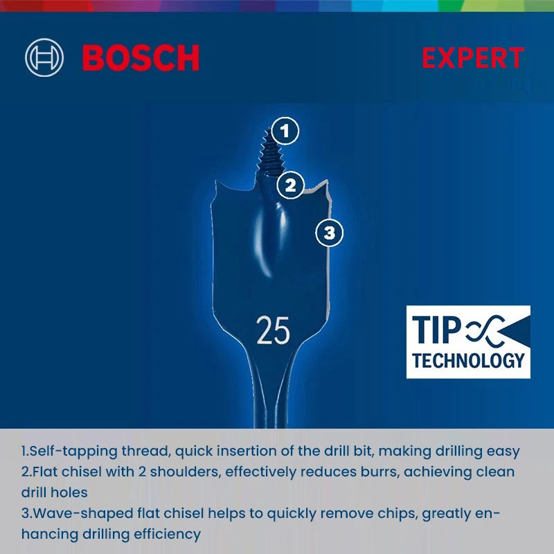 Bosch Expert Drill Bits Wood Drilling Self-tapping Thread 1/4 "HEX Shank Power Tool Accessories for Electric Screwdriver