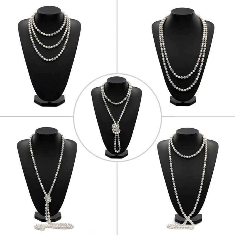 Fashion Faux Pearls Pendants 1920s Beads Cluster Long Pearl Necklace for Costume Women Party Jewelry 59" Gatsby Accessories