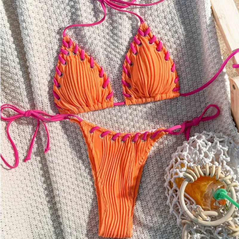 Elegant Bikinis Nylon Spandex Wire-Free Support Low Waist Brasilianischer Bikini Set