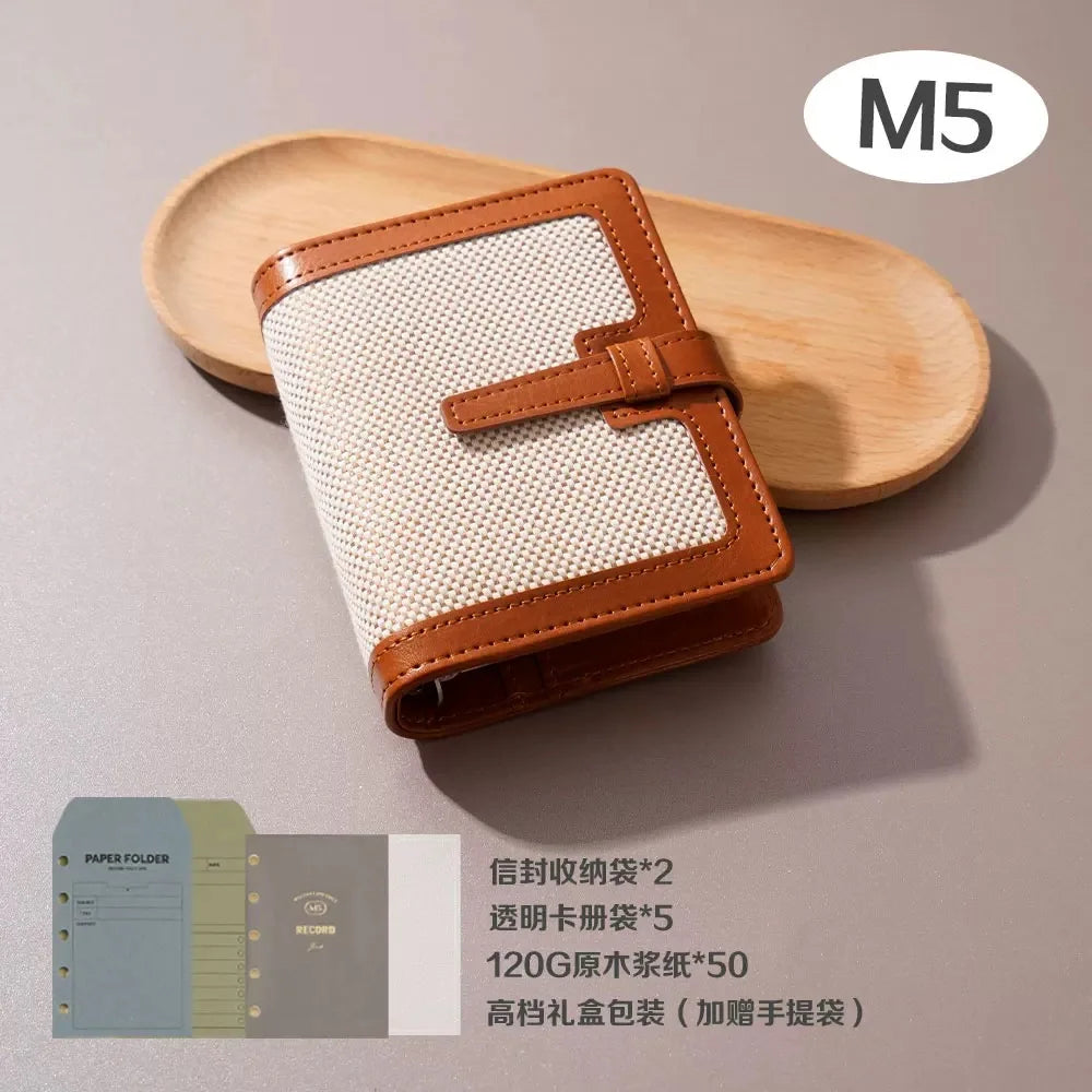 pu Leather Small Notebook Student Binder M5 Notepad Girls Portable Card Holder Simple Niche Design