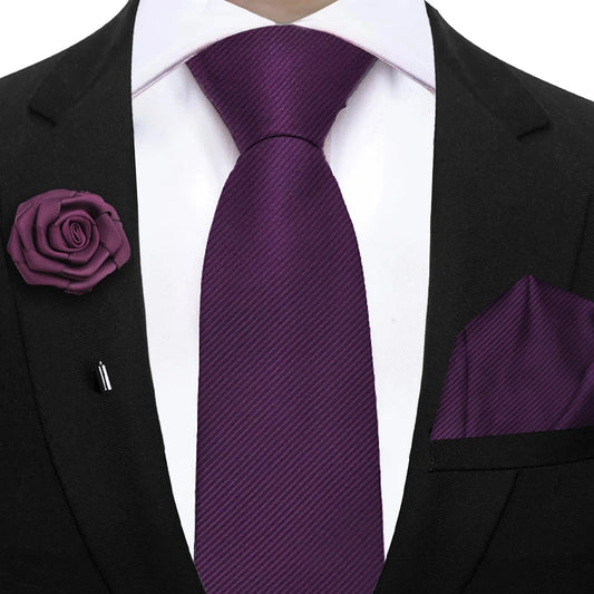 Simplicity Mens Ties Solid NeckTie Pocket Square Floral Brooch Set Men's Wedding Tie Suit Accessories Fit Group Holiday Party