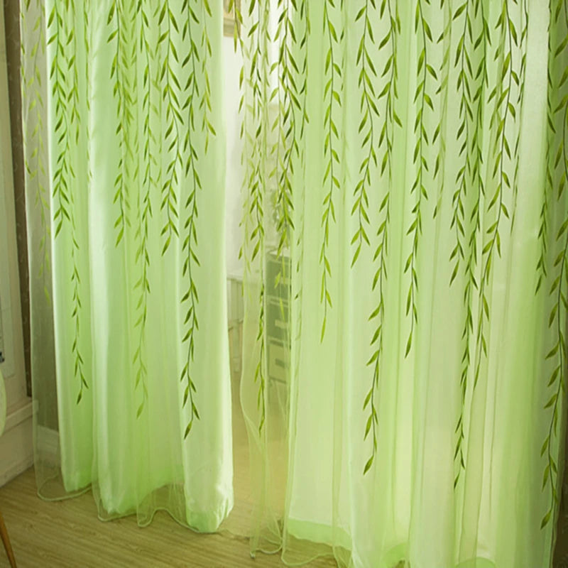 Elegant Modern Tulle Curtains For Living Room Bedroom Kitchen Green Leaf Sheer Curtains For Window Tulle Curtains Drapes