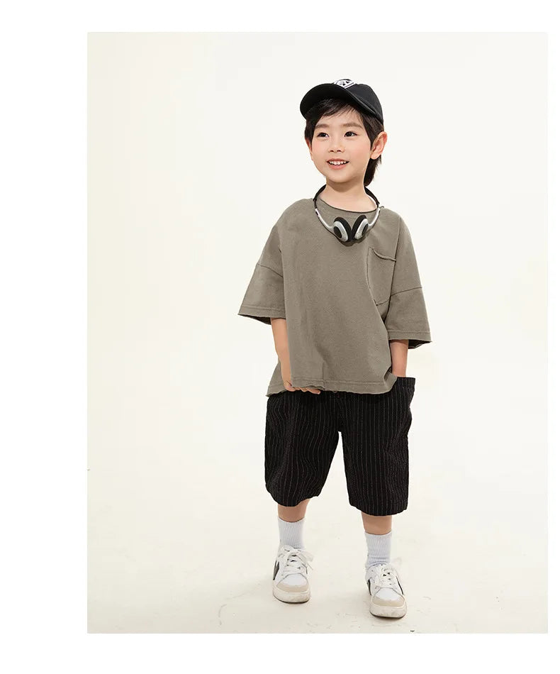 Jungen-T-Shirt 2025: Korean-Style Rundhals - Minimalist Premium Collection
