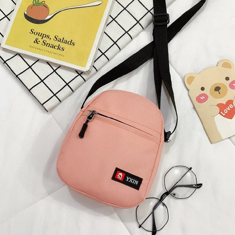 Female Crossbody Bag Ins Fashion Solid Color Zipper Mini Canvas Bag Vertical Square Messenger Waist Bags For Women Сумка Женская