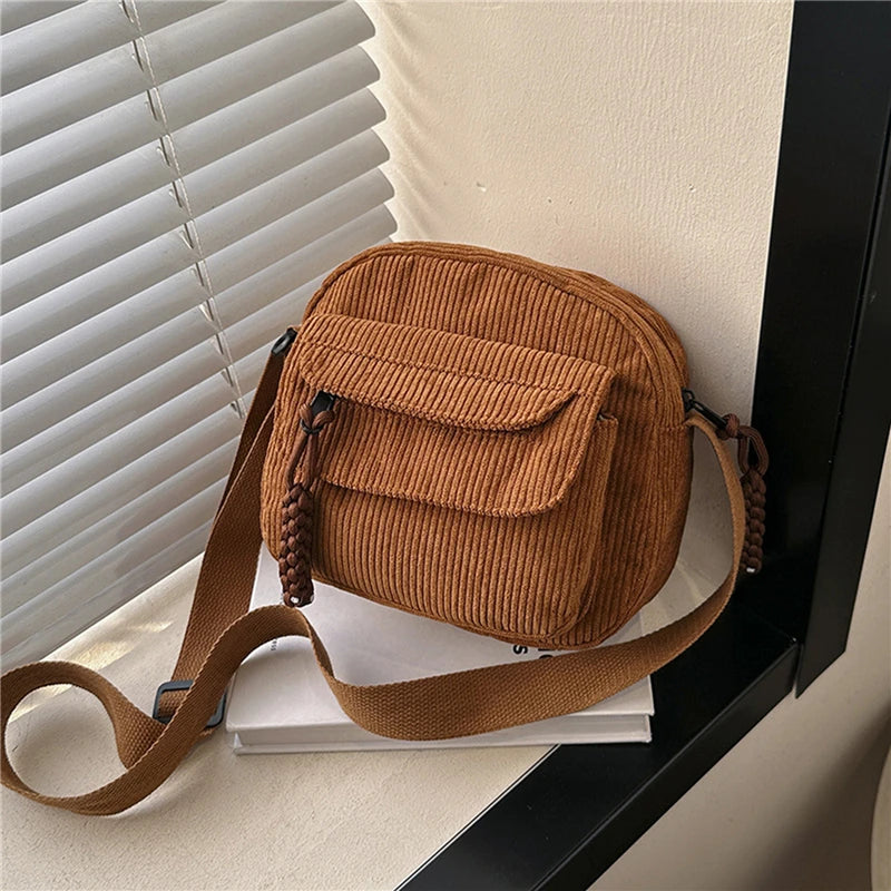 Simple Versatile Crossbody Bag Fashionable Casual Small Square Bag Personalized Commuting Shoulder Bag Corduroy Unisex Trend