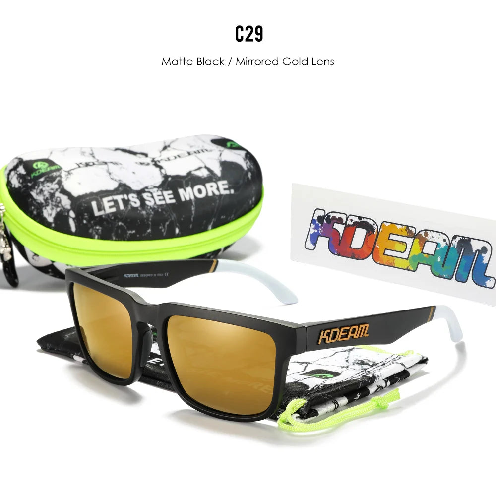 Ochelari de soare polarizați KDEAM pentru bărbați, ochelari de soare pătrați, casual, în aer liber, ochelari de soare unisex pentru femei, pentru cupluri, cu ambalaj nou