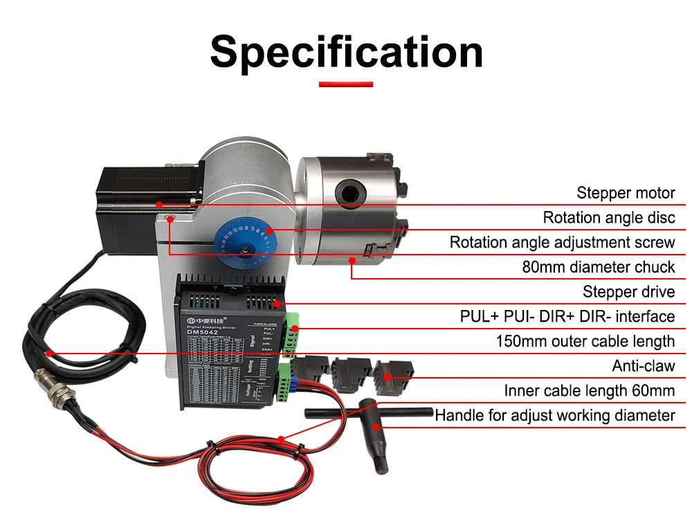 DIGRAY Rotary Befestigung RA-D80A Rotary Gerät mit Drei Chuck +DM5042 Treiber für UV CO2 & Faser Laser Markierung Maschine