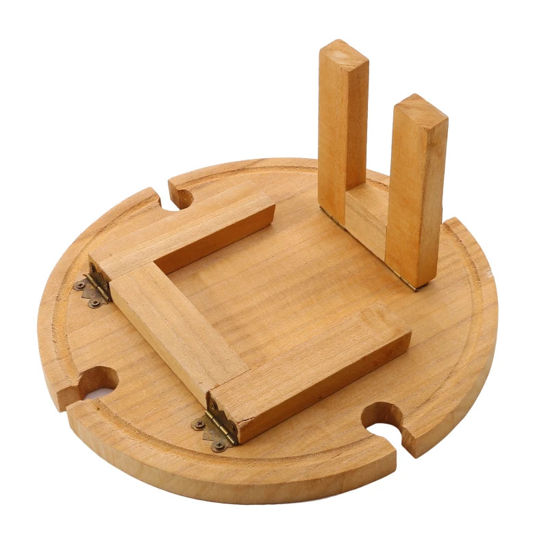 Wooden Outdoor Folding Picnic Table Portable Holder Round Foldable Desk Wine Glass Rack Collapsible Table For Garden Party