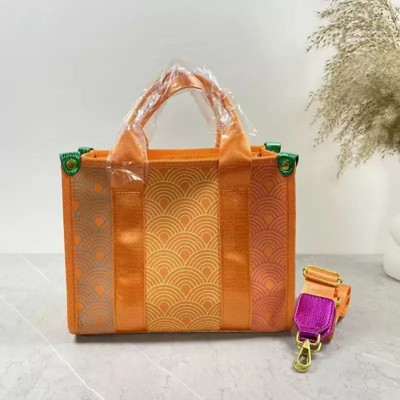 Versatile Color Blocked Handbag Women's Large Capacity Diagonal Strap Crossbody Square Fashion Geometric Patterns Shoulder Bag