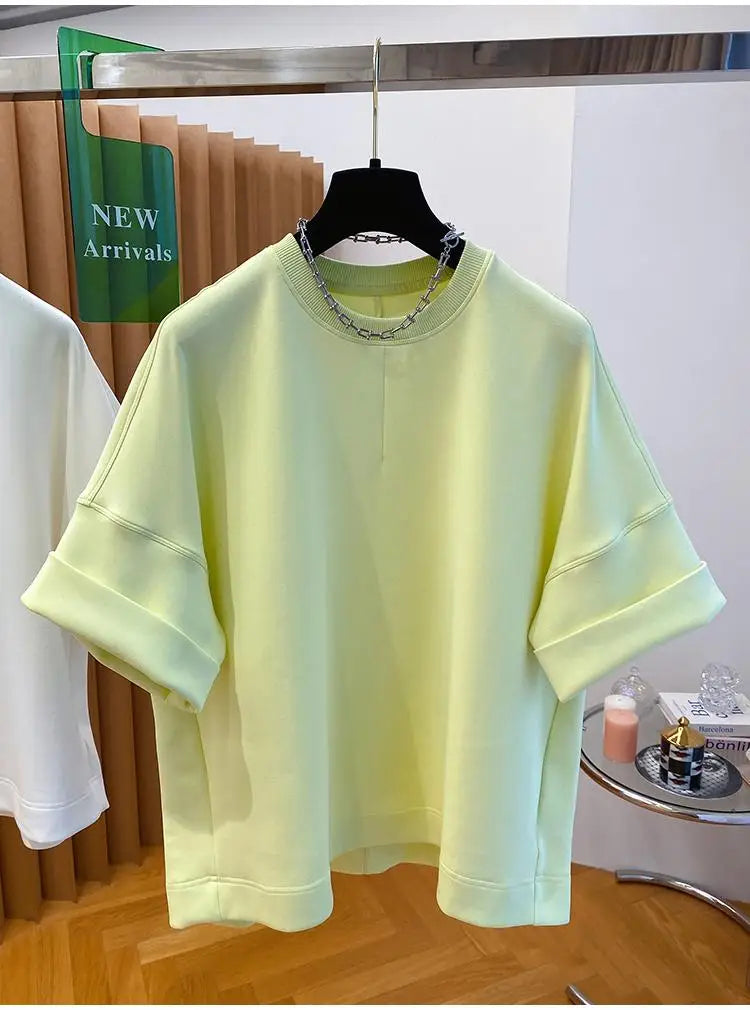 Women T-shirt 2025 Summer New Solid Color Short-sleeved T-shirt Female Loose Casual Round Neck T Shirt