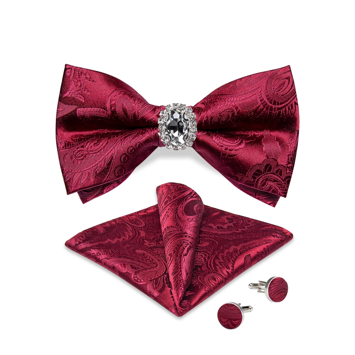 Designer Men's Silk Bowties Pocket Square Cufflink Set for Man Wedding Pre-tied Bow Ties Fashion Butterfly Knot Business Bowties