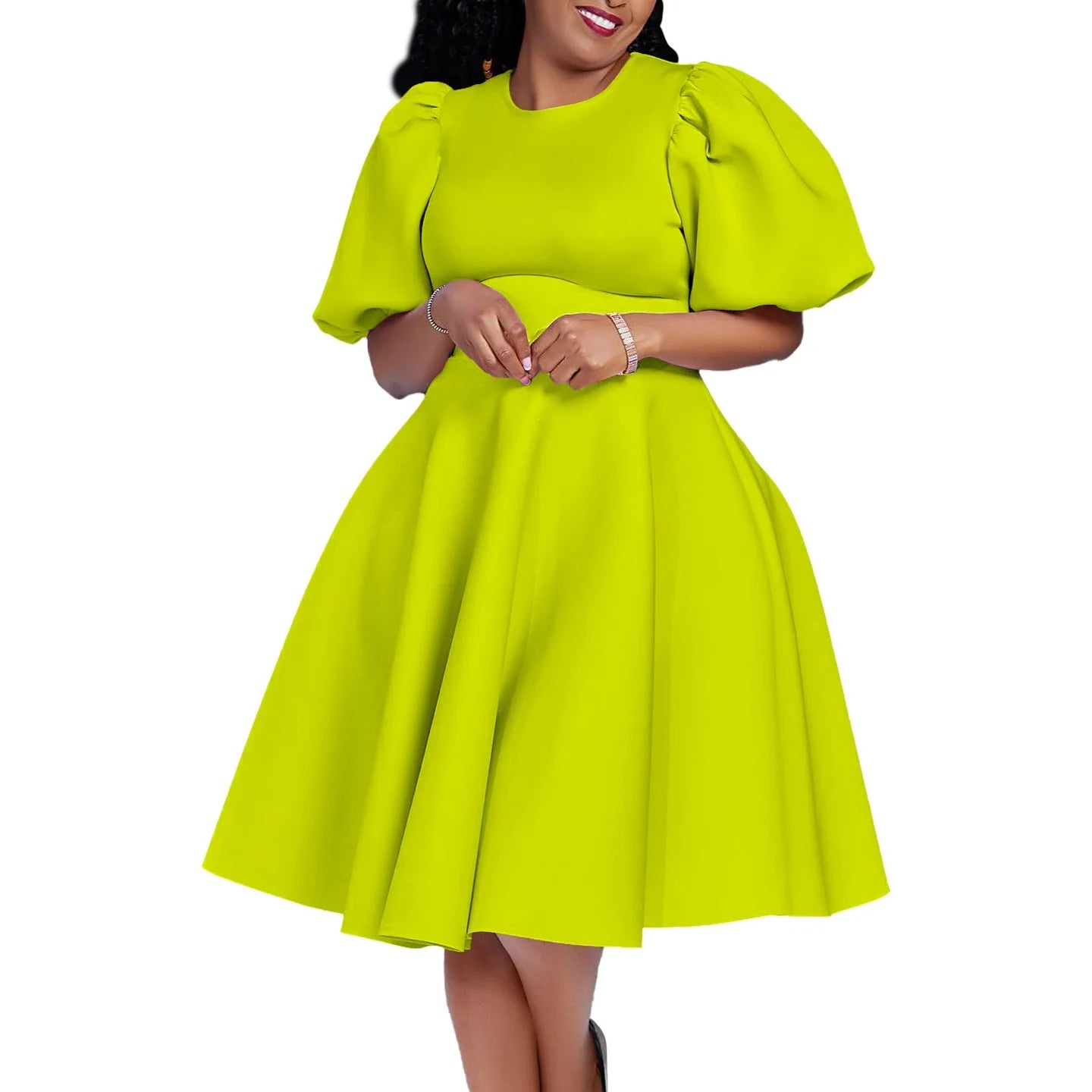 Elegante Kleider Für Frauen 2024 O-Ausschnitt Kurze Ärmel Hohe Taille Plissiert Midi Luxus Weiblich Geburtstag Party Dinner Vestidos