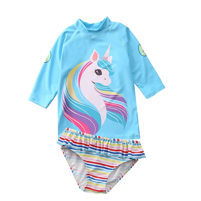 Kinder-Badeanzug 2025: KLEINE KINDER Einhorn Rash Guards Langarm - Zweiteilige Kinder Schwimmkleidung Strand Baby Mädchen UV-Schutz