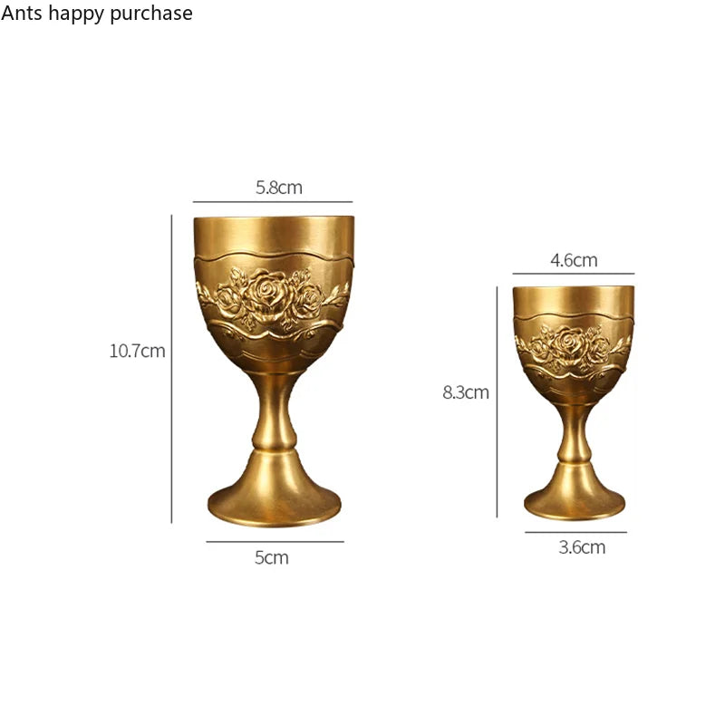 Carved Brass Wine Glass 6 Piece Set Golden Goblet Home Barware Liquor Glass Water Cup Metal Wine Cups Spirit Glass Crafts Gift
