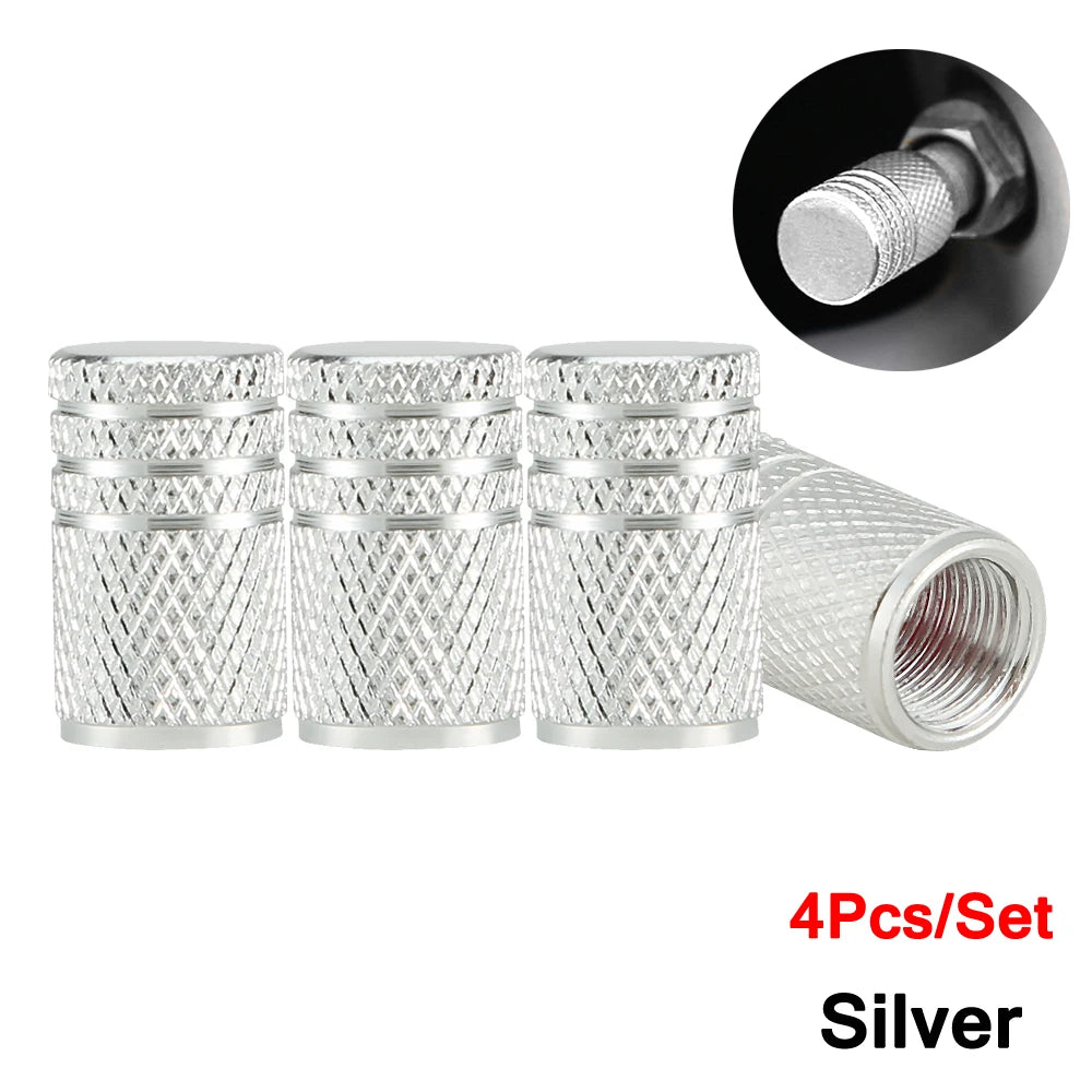 DSYCAR 4 Stück Silber Auto Reifen Ventilkappen Rändelstil Reifen Ventilkappe Aluminium Reifen Rad Ventil Luftventilkappe für US Schrader