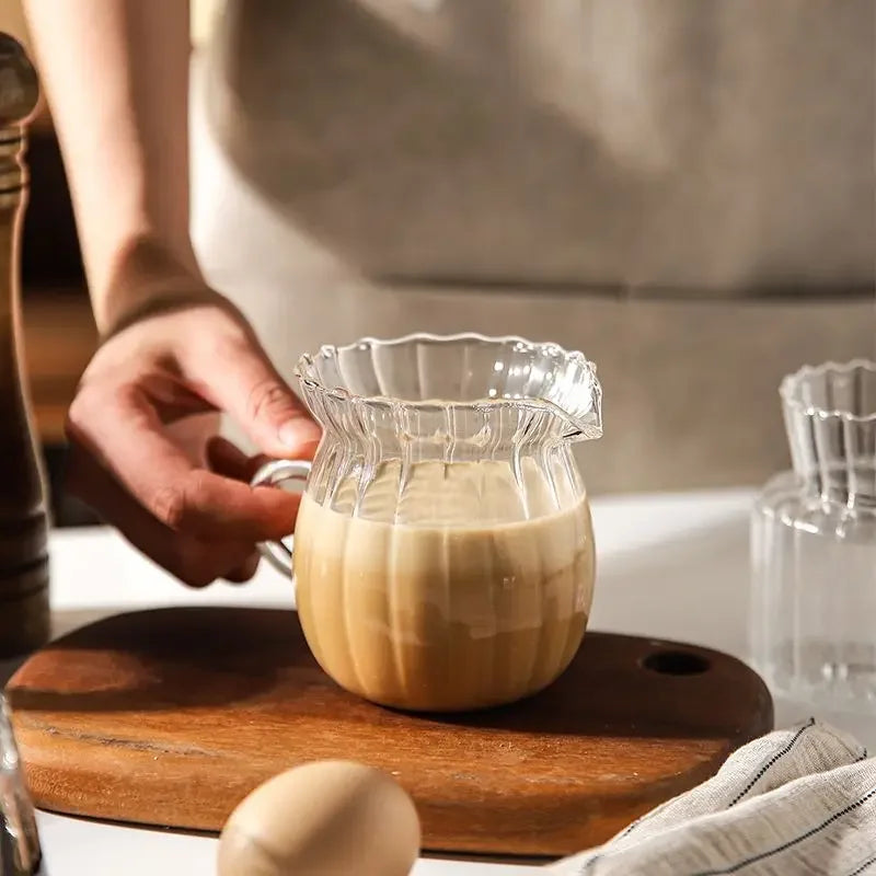 Striped Simplicity Handwork Small Milk Pot Heat-resistant Glass Exquisite Milk Cup Tea Dispenser Milk Pot Espresso Measuring Cup