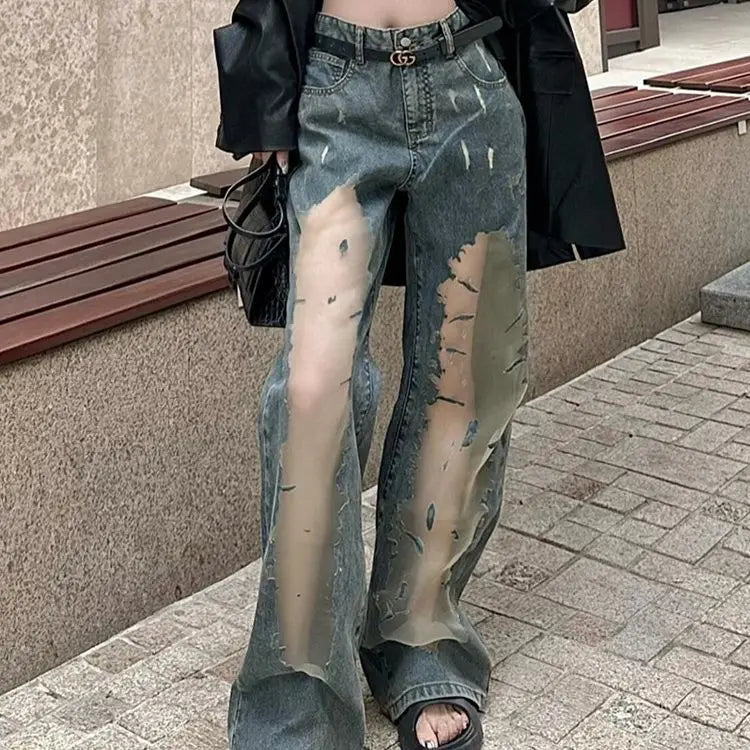 Blugi femei moda dantelă patchwork broderie vintage lejer blugi femei pantaloni