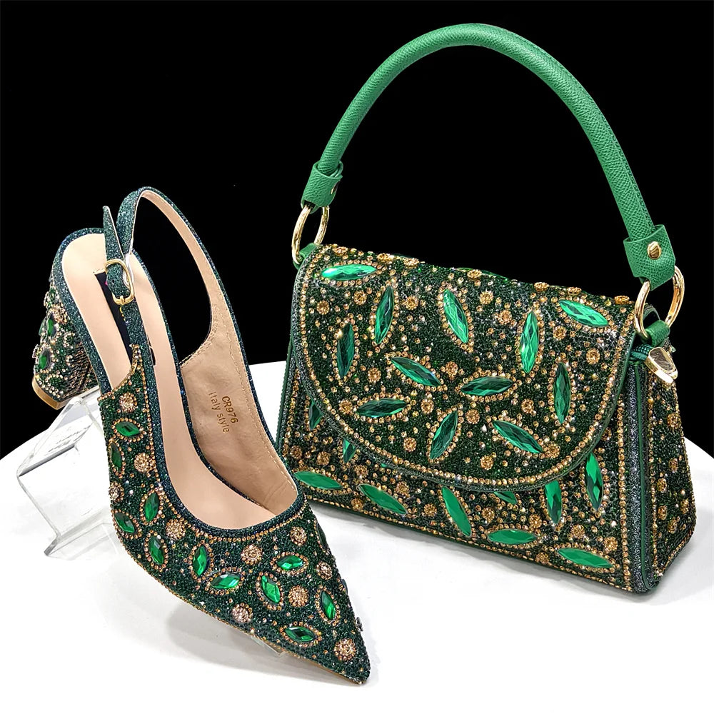 Elegant Italian Style Evening Party Shoe and Bag Set - Comfortable High Heel Women’s Shoes With Chic Hollow Design Handbag